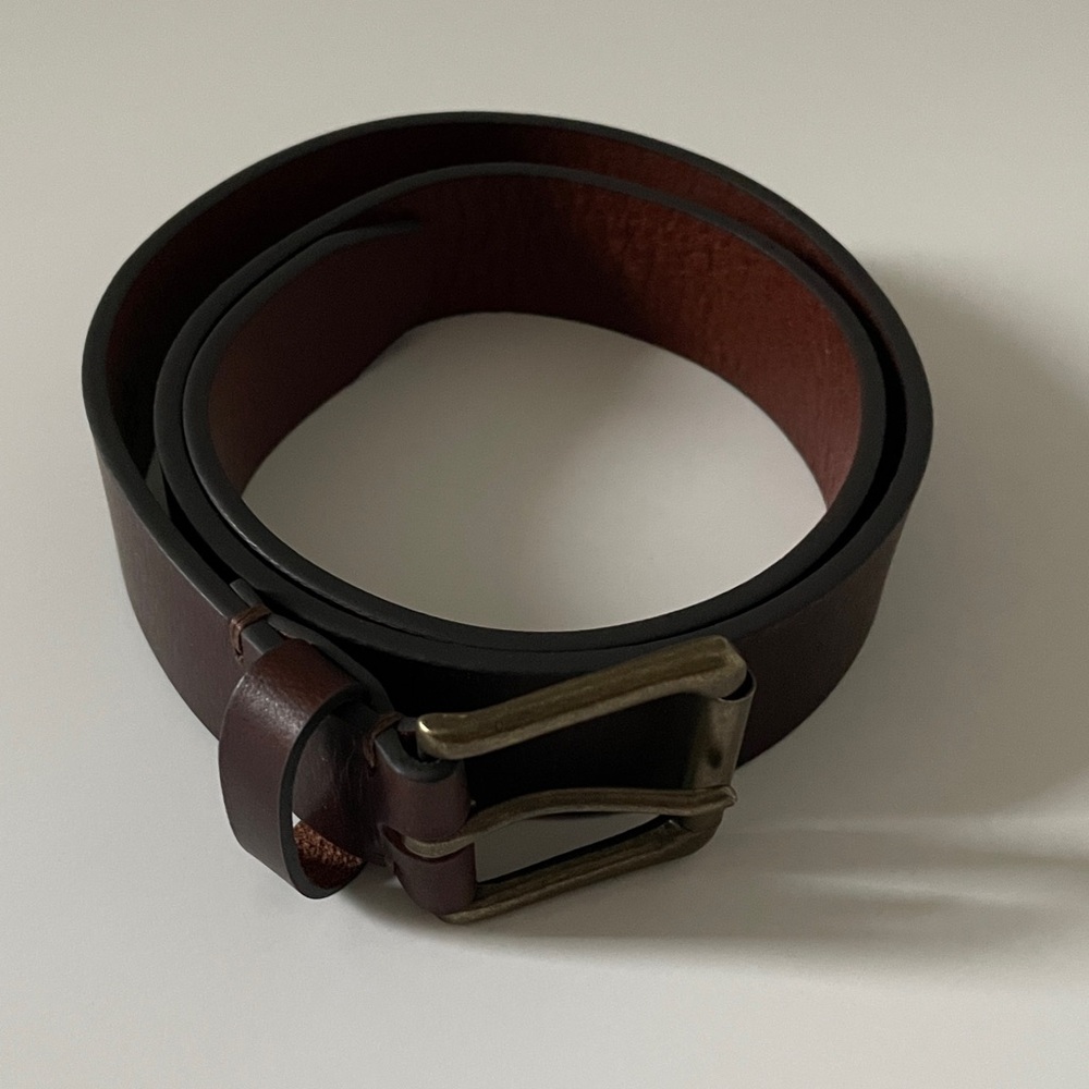 Lands’ End Buffalo Leather Belt Rectangular Metal Buckle Brown Size 32